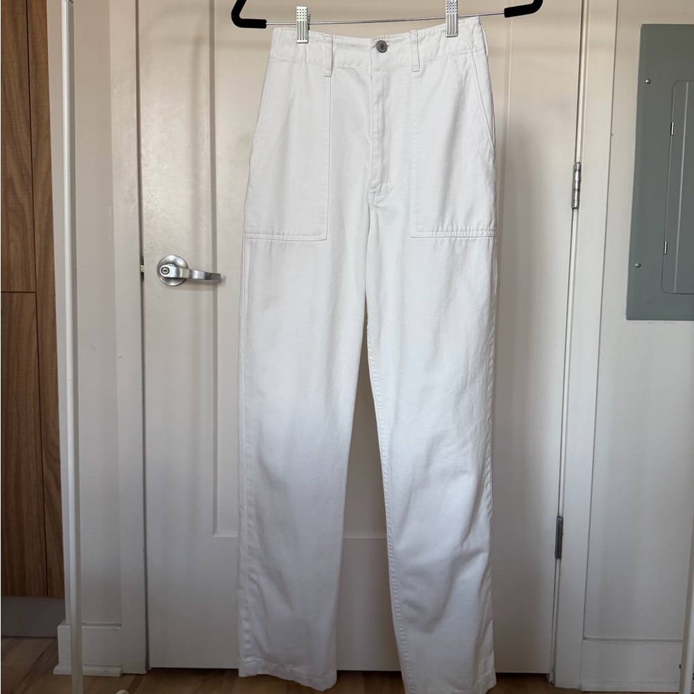 J Galt White High-Waisted Utility Jeans